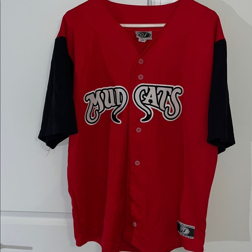 Sewn Red Black North Carolina Mudcats Baseball Team Jersey L men’s oversize